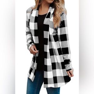 Buffalo Plaid Black & White Women's Open Front Shacket ⭐️